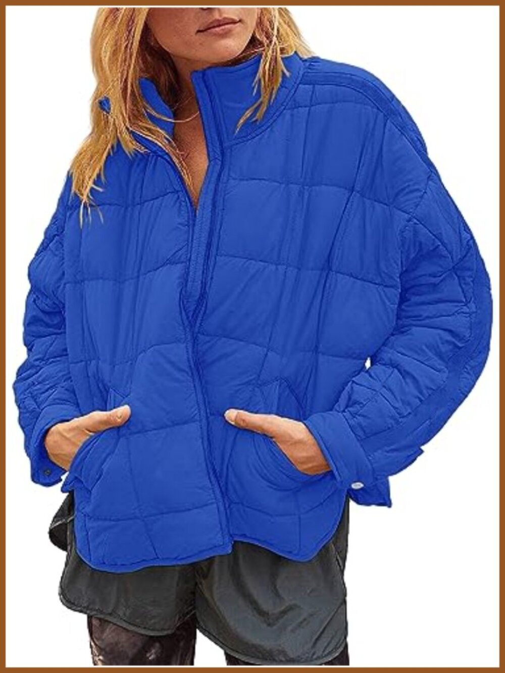Women's Quilted Puffer Jacket Lightweight Cropped Zip Winter Coat